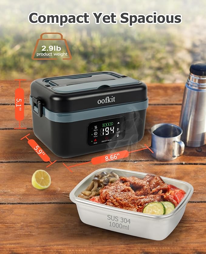 oofkit Electric Lunch Box For Adults(Men & Women),Heated Lunch Box Battery Powered With USB Charge port,Self Heating Coreless,Portable Food Warmer For meals on the go(1L Black)