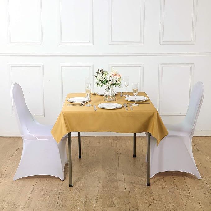 Cupuamon Square Tablecloth 90x90 inch Washable Polyester Fabric Table Cloth for Wedding Party Dining Banquet Decoration（90x90,Gold）