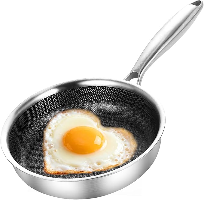 DELARLO 8 inch Tri-Ply Stainless Steel Omelette Pans Nonstick Frying Pan, 8" Small Egg Pan Durable Chef's Pan,Induction Kitchen Skillets, Compatible with All Cooktops