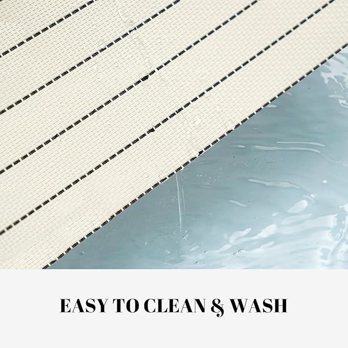 SUMYMERY Placemats Set of 8 Vinyl/Plastic Woven Place Mats for Kitchen Table Indoor/Outdoor Washable Placemat Wipeable Dining Table Mats (White Stripes,8)