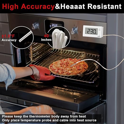 Digital Oven Thermometer with Probe Grill Meat Thermometer up to 572째F/300째C, Oven Thermometer Roasting for Barbecue Accessories for Kitchen, Roasting, Grill, Pizza