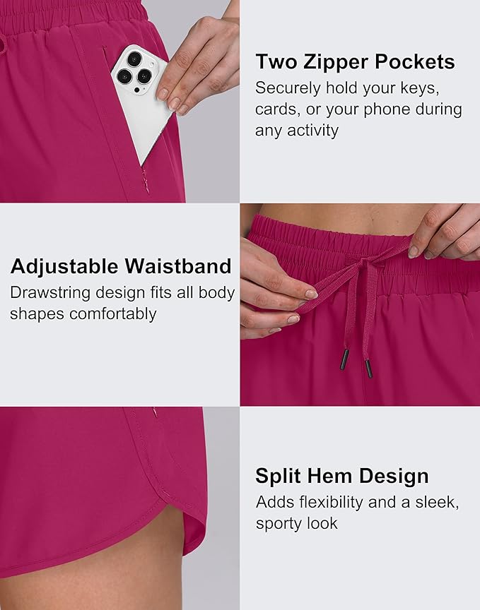 Women's 5" Running Shorts Quick Dry Sporty Athletic Gym Workout Shorts with Zipper Pockets Liner