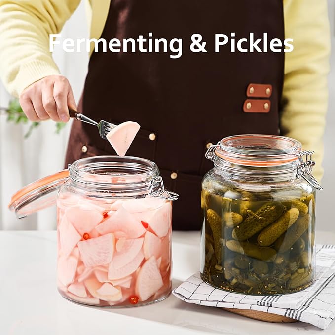 0.6 Gallon Glass Storage Jar with Lid, Wide Mouth Glass Canister for Storing Food in Pantry and Fermenting, Set of 2