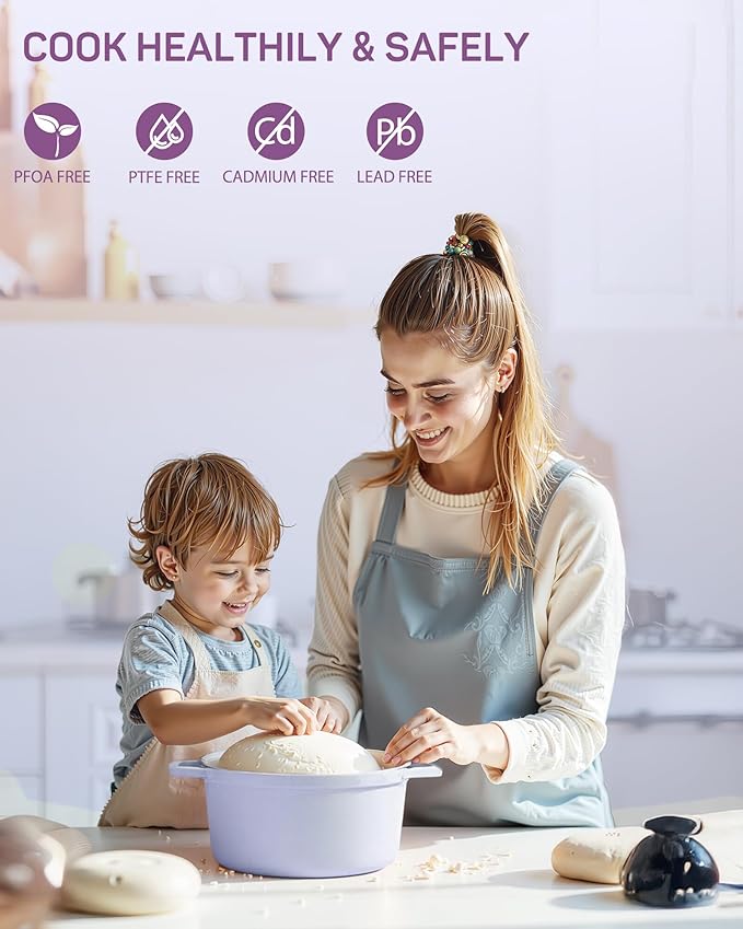 Enameled Cast Iron Dutch Oven ??6 Quart Pot with Lid & Potholders ??Heavy-Duty Cookware for Bread Baking, Braising, Stews & Roasting ??Oven & Stovetop Safe up to 500째F ??Purple