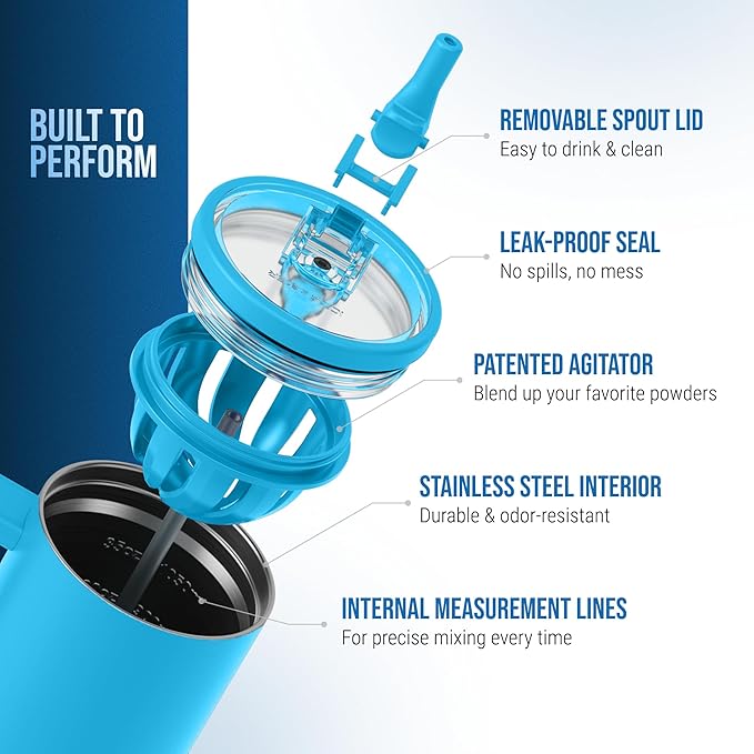 Ice Shaker 40 oz Tumbler with Handle and Straw | 40oz Caribbean Blue | Cold for 30+ Hours | 2-in-1 Tumbler Shaker Bottle | Odor-Free 40 ounce Bottle for Water, Protein Shakes, Smoothies, Cocktails