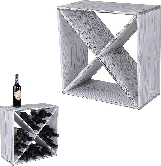 Wine Rack countertop Wooden Stackable Storage Rustic Retro Style Cube 24-Bottle Wooden Wine Rack Wine Cabinet (Weathered White), ja02