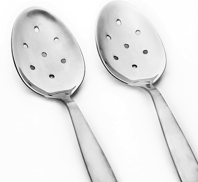 Kunz Spoons Set | 8 Inch Small Perforated Spoon | 304 Stainless Steel 7 Holes Sauce Chef Spoon (Small Perforated Set)
