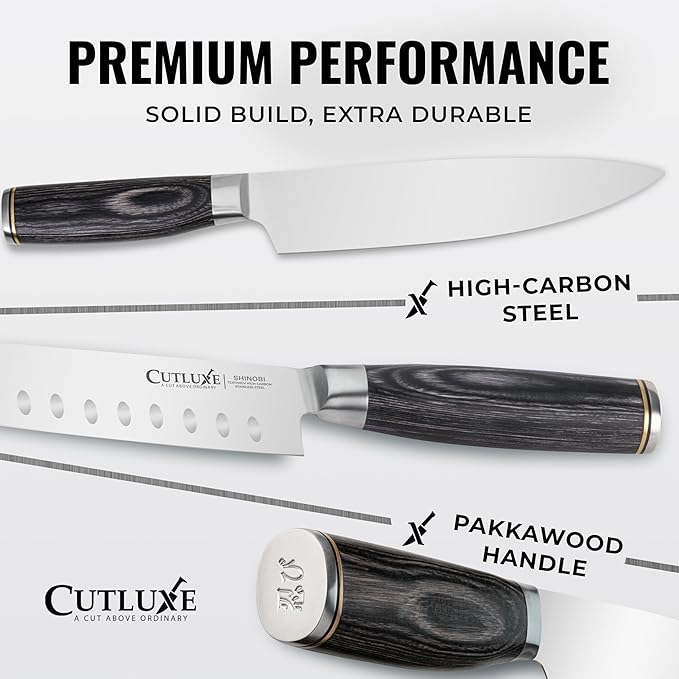 Cutluxe 3-Piece Chef Knife Set ??Ultra Sharp Japanese Kitchen Knives, High Carbon Stainless Steel Blades, Full Tang Pakkawood Handles ??Shinobi Series