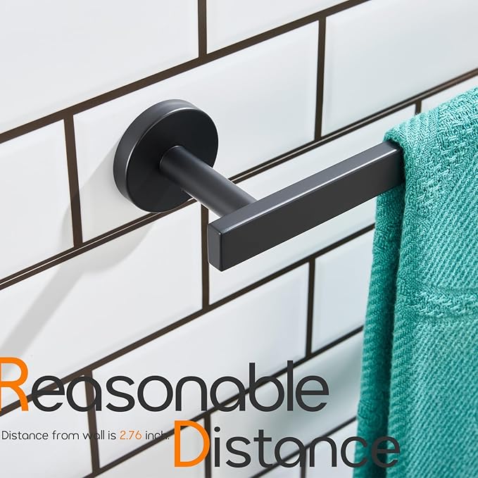 16 Inch Bathroom Towel Bar Bath Towel Rack Kitchen Towel Holder Towel Hanger Wall Mounted SUS304 Stainless Steel Matte Black AN4001MB-L16