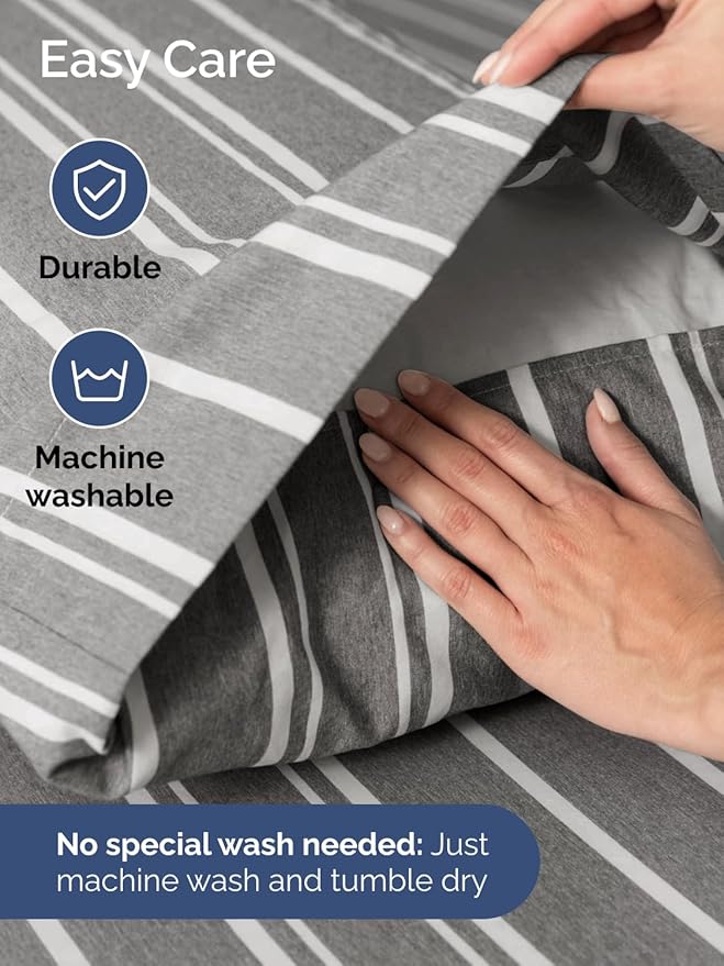 Extra Deep Pocket Split King Sheets - 5 Piece Breathable & Cooling Bed Sheets - Hotel Luxury Bed Sheet Set - Soft, Wrinkle Free & Comfy - Easily Fits Extra Deep Mattresses - Grey Striped Sheets Set
