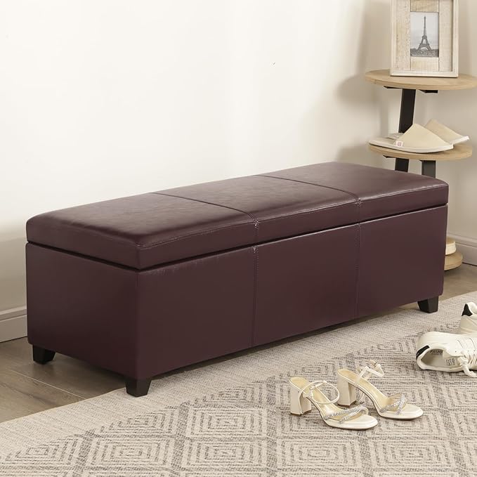 Joveco 47 Inch Storage Ottoman Bench,Tufted Leather Storage Bench with Nailhead Trim for Bedroom (47??Auburn)