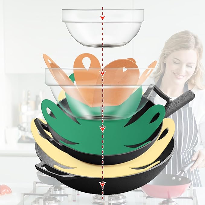 20 Pcs Felt Pot and Pan Protectors Larger & Thicker Colorful Pot Separators Pads 9/12/14/16 Inch for Stacking and Protecting Glassware, Cookware and More (Green)