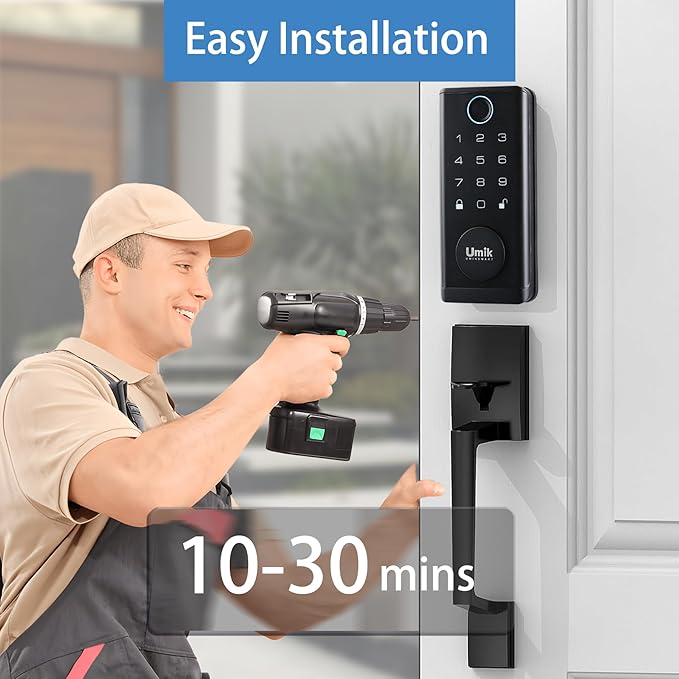 Fingerprint Door Lock with Handle Set, Keyless Entry Smart Door Lock, Electronic Keypad Deadbolt Locks, App Control for Front Door, Home (Matte Black in Zinc)