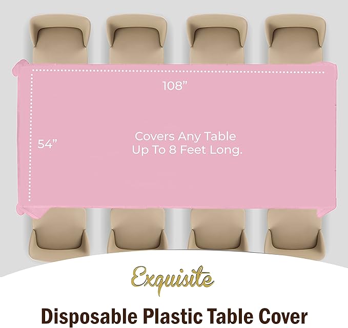 Party Solids 6-Pack Premium Plastic Tablecloth 54in. x 108in. Rectangle Plastic Table Cover - Pink
