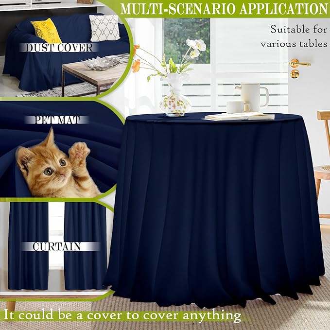 BYDOLL Table Cloth 48 Inch Round Tablecloth Fits Max38 Inch Diameter Table Top,Navy Blue Polyester Washable Wrinkle-Free Spillproof Tablecloth for Party Patio Cover