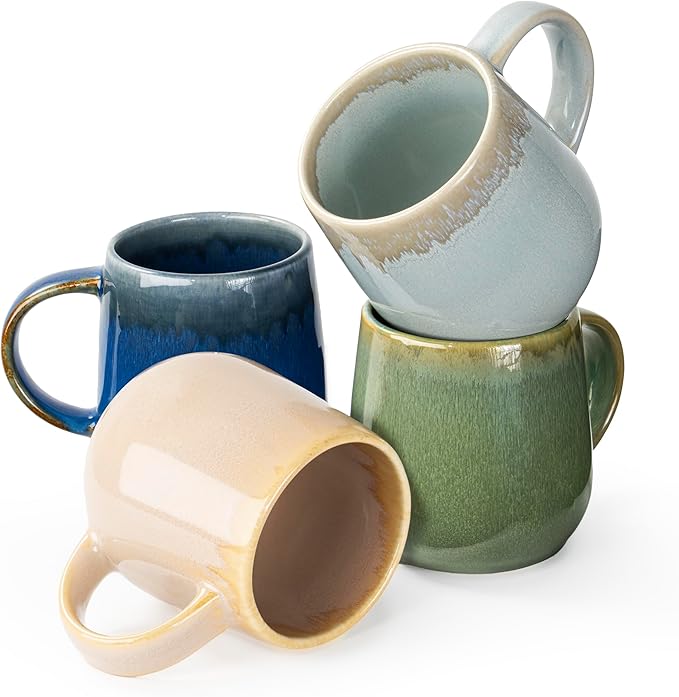 bestone Coffee Mugs Set of 4竊?5 oz Large Coffee Mugs, Ceramic Mugs with Handles,etc Coffee Mugs, Cups for Coffee Cereal Latte 竊똌icrowave & Dishwasher safe竊똙ibrant Colors