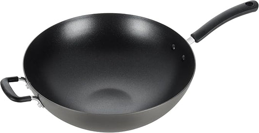 T-Fal Ultimate Hard Anodized Nonstick Wok 14 Inch, Oven Broiler Safe 350F, Non Stick Stir-Fry Pan, Cookware, Pots and Pans, Kitchen, Versatile Deep Frying, Saut챕, Braise, Stew, Dishwasher Safe, Black