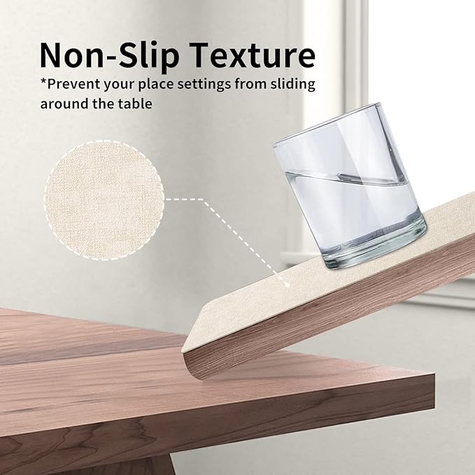 Maxpearl Faux Leather Placemats Set of 6 - Waterproof - Wipe Clean - Heat Resistant - Anti Slip Dining Table Place Mats, Suitable for Indoor & Outdoor Use, 17?쇺쇒?2?쇺? Beige