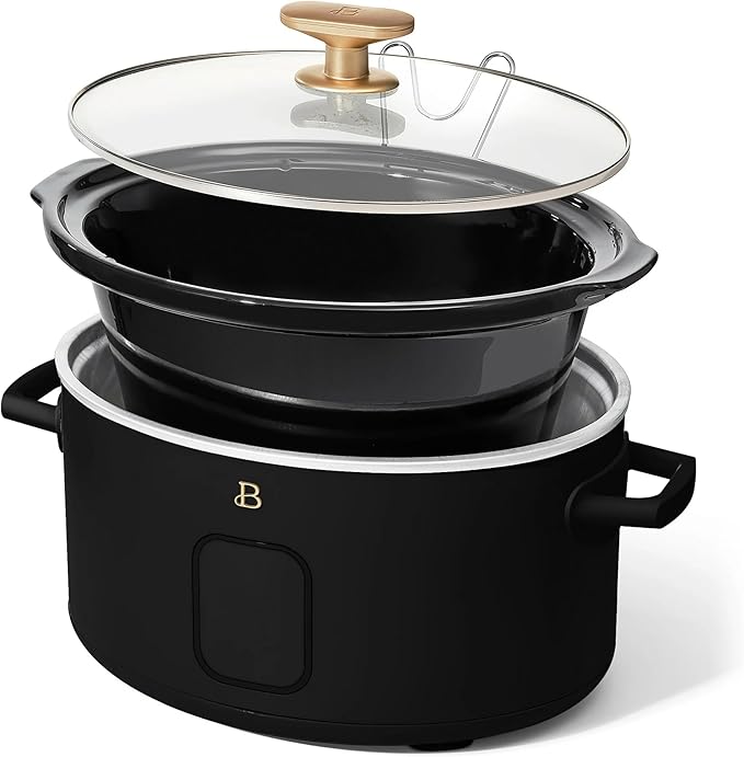Beautiful 6 Quart Programmable Slow Cooker, 5 Cooking Presets, Digital Countdown Timer, Dishwasher Safe Parts by Drew Barrymore (Black)