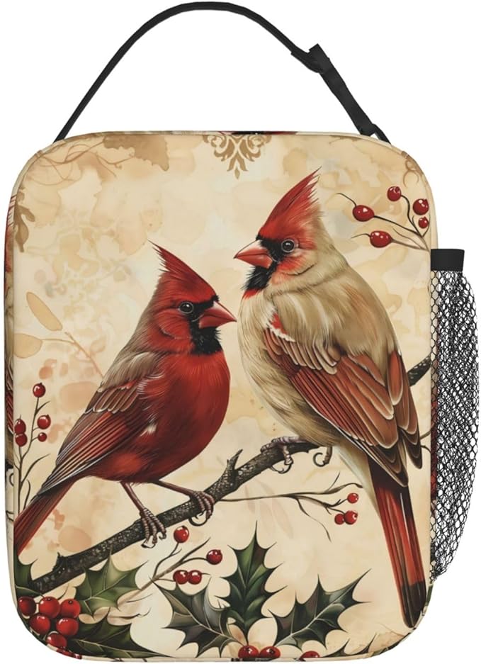 VANZEV Elegant Cardinal Bird Print Insulated Lunch Box Gifts for Kids Adults Graceful Red Animal Design Reusable Portable Lunchbox Cooler Lunchbag for Work Picnic School Travel or Hiking