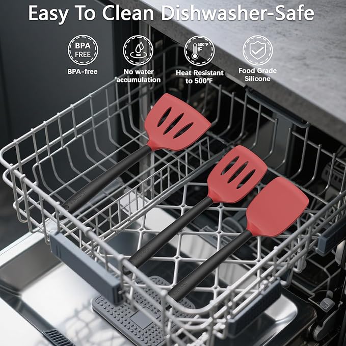Coukre Silicone Kitchen Cooking Utensils Set with Holder ??Heat-Resistant, Food-Grade Kitchen Tools, Spatula, Spoon & Gadgets for Non-Stick Pans, Dishwasher Safe (14, Red)