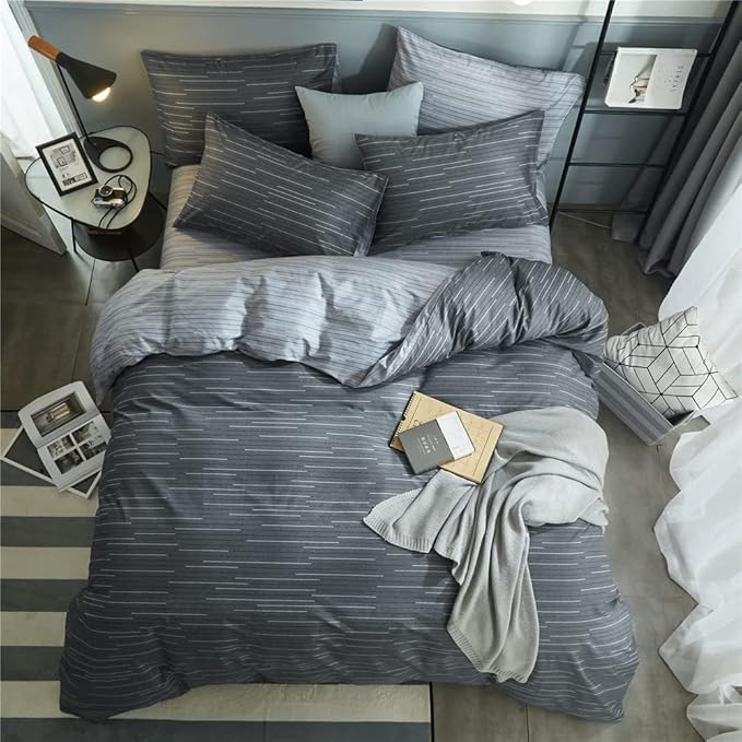 Striped Comforter Twin XL Modern Style Grey Geometric Striped Pattern Comforter Set for Men Boys Soft Fluffy College Dorm Striped Bedding Comforter with 2 Pillowcases All Season Twin XL Comforter Set