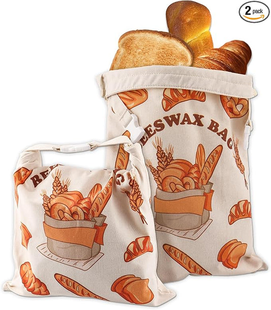 2 Pack Reusable Bread Bags for Homemade Breads,Linen Beeswax Bag for Food, Sourdough Bread Baking Supplies, Sourdough Beeswax Wrap for Fresh Storage, Storage Bags
