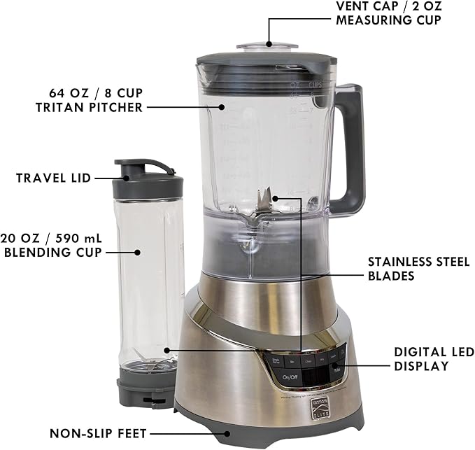 Kenmore Elite Countertop Blender ??Electric Mixer for Smoothies, Ice Crush & Pulse Function, Heavy Duty Pitcher, Kitchen Appliance, Dishwasher-Safe Jar