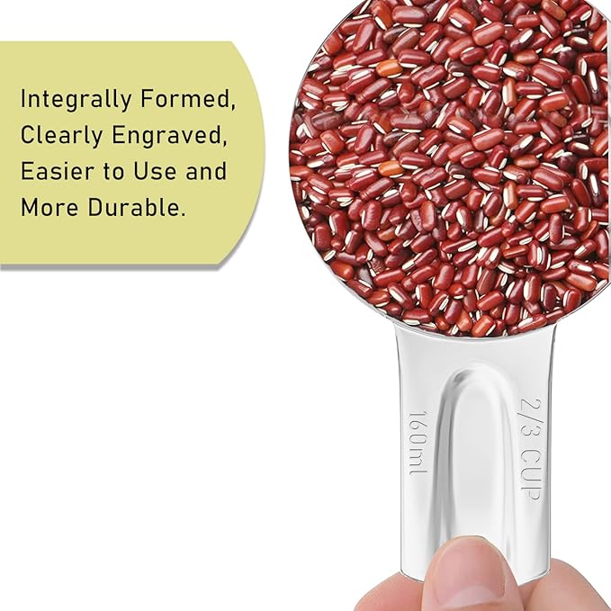 BERYLER 2PCS 2/3Cup (160ml, 5.3oz) Single Measuring Cup, Stainless Steel Measure Scoop, Metric and US Measurement, Dishwasher Safe