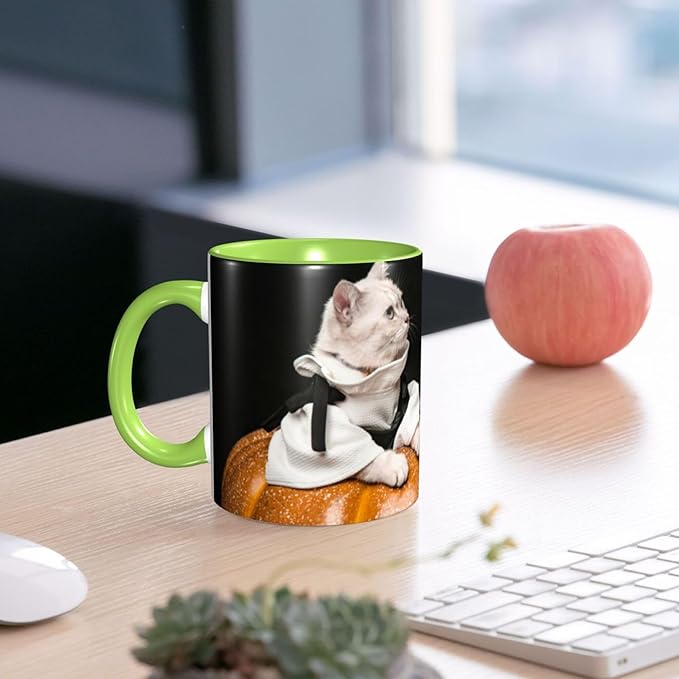 Customizable Mugs and Coffee Cups with Various Creative Designs Customize Your Photos Images Texts Partial or Full-Size Printing (Full-Width, Green)