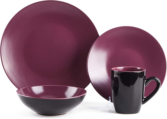 Colors Life 16pc Dinnerware Set竊똙ery Berry - 4 Assorted Colors Beige, Berry, Plum, and Rose