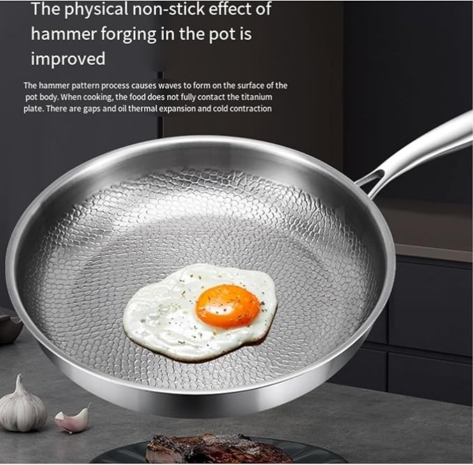 Titanium Pan with Hammer & Lid & Shovel, Titanium & Stainless Steel Pro Cookware, Scratch-Resistant & Durable Nonstick Cookware, Multifunctional Pots and Pans Set (11.81in)