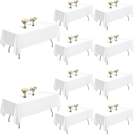 ITWMTTO 10-Pack White Tablecloths Rectangular 60x102 Inch - Heavy-Duty Polyester Fabric Table Cloth Rectangle Table Cover for Rectangle Tables - Reusable & Washable