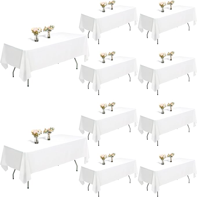 ITWMTTO 10-Pack White Tablecloths Rectangular 60x126 Inch - Heavy-Duty Polyester Fabric Table Cloth Rectangle Table Cover for Rectangle Tables - Reusable & Washable