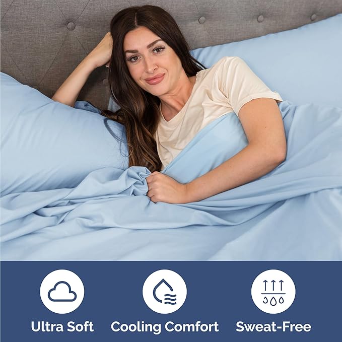 Twin 4 Piece Sheet Set - Cooling & Breathable Bed Sheets - Hotel Luxury Bed Sheets for Women, Men, Kids & Teens - Bedding with Deep Pockets & Easy Fit - Soft and Wrinkle Free - Twin Light Blue Sheets
