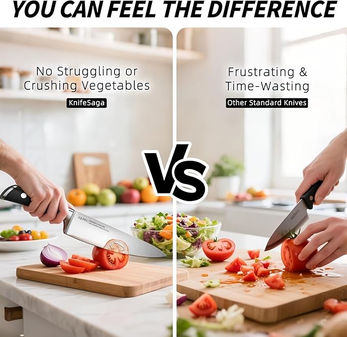 KnifeSaga Knife Set, 15 Pcs Kitchen Knife Block Sets with Sharpener, Japanese High Carbon Stainless Steel Set of Knives, Premium Razor Sharp Black Knives Set with Block for Kitchen, Ergonomic Handle