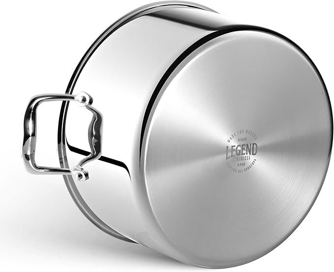 LEGEND COOKWARE 5-Ply Stainless Steel 10-Quart Stock Pot with Lid - Induction Compatible, Oven Safe 800째F - Non-Toxic, No Coatings - Even Heating, Won't Warp - Built to Last Generations