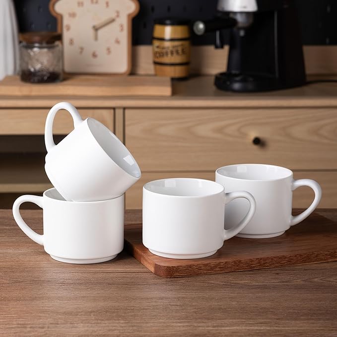 GBHOME 14 OZ Coffee Mugs Set of 6, Stackable Ceramic Mugs for Men, Women, Modern Coffee Mugs With Stable Base for Latte, Tea, Cappuccino. Dishwasher & Microwave Safe, Matte White