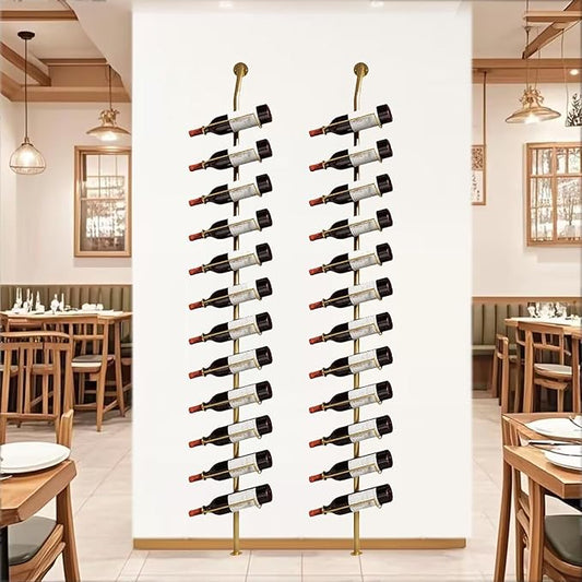 Large Wall Mount Wine Rack, H 72.8inch Wall Mounted Shelves for Bar, Holds 12 Metal Wine Storage Holder, for Commercial Restaurants Pantry Bar Wine Cellar (Gold, Second Row - 24 Bottles)