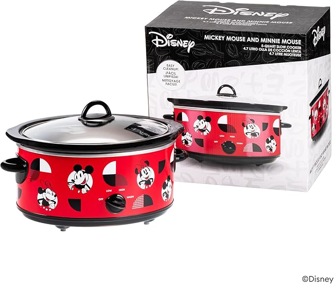 Uncanny Brands Disney Mickey and Minnie Mouse 5-Quart Slow Cooker ??Officially Licensed, Removable Stoneware, Adjustable Temperature, Easy-Clean Design