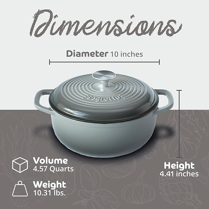 Segretto Cookware Enameled Cast Iron Dutch Oven Pot with Lid 4.57 Quarts, Grigio Scuro (Gradient Gray) Ceramic Dutch Oven Cast Iron Enameled Cookware with Handle Cooking Pot for Bread Baking, Cooking