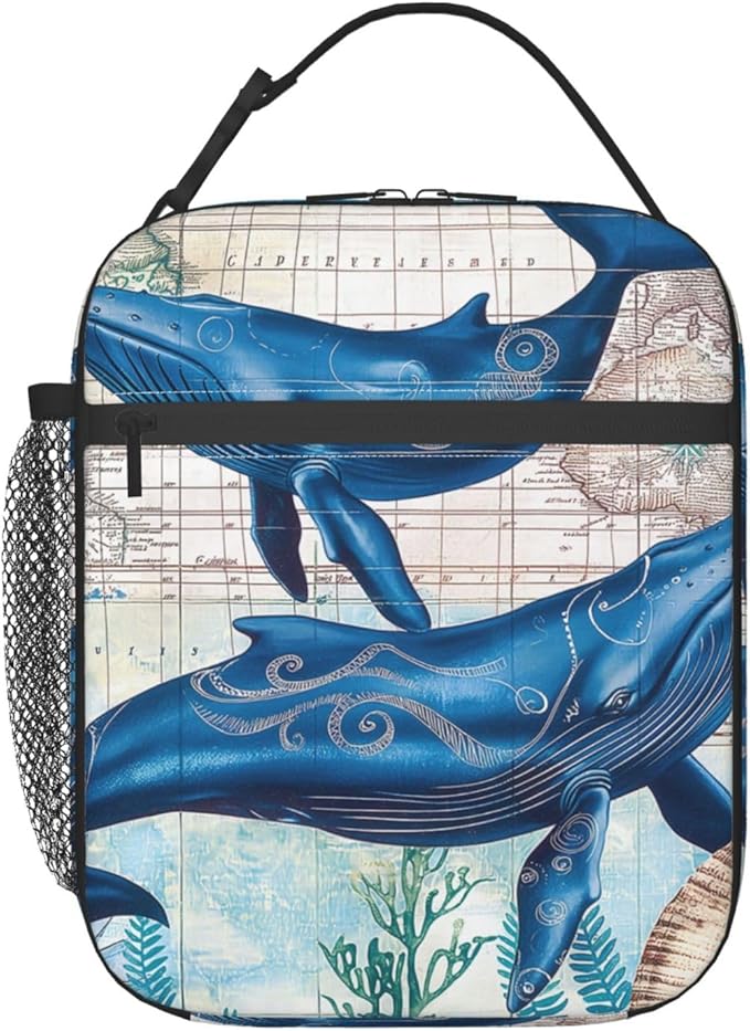 VANZEV Vintage Ocean Whale Lunch Box for Adults Women Girls Boys Kids Nautical Ocean Animal Lunch Box Insulated Cooler Reusable Lunch Bag Container Gifts for Work Office Picnic Travel School
