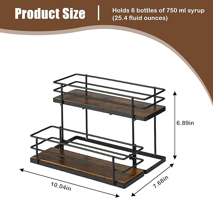 Coffee Syrup Organizer rack, 2 Tier Syrup Holder(6 Bottle Capacity) for coffee bar syrup storage,kitchen condiment organization and wine display.