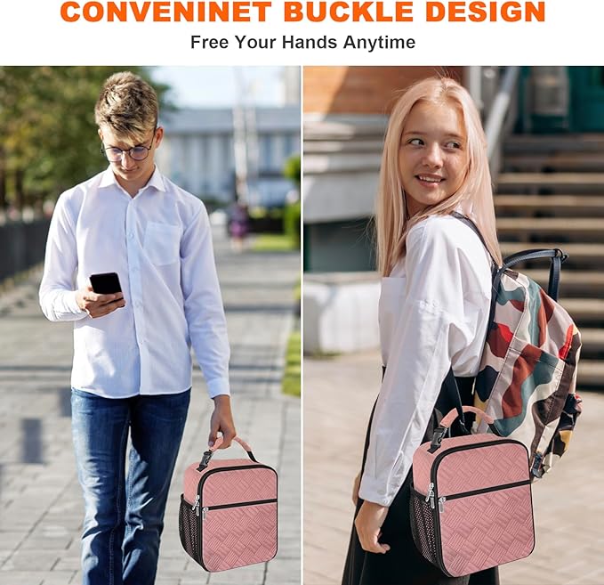 esouler Lunch Box for Men Women Adults Small Insulated lunch Tote Bag for Work Picnic Beach- Freezable Cooler Bag portable Lunch box (Pink)