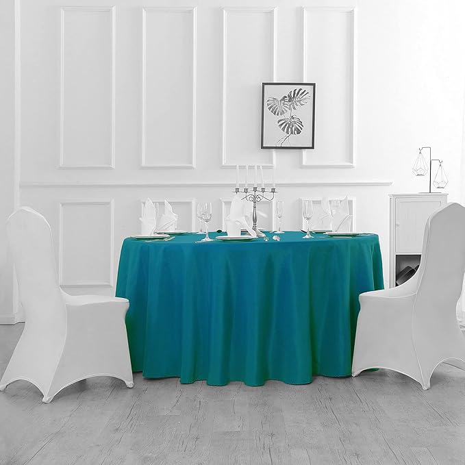 Cupuamon 132 inch Round Tablecloth Washable Polyester Table Cloth Decorative Table Cover for Wedding Party Dining Banquet（132 inch, Caribbean Blue）