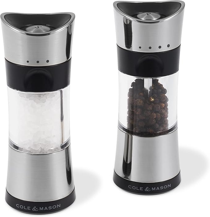 Cole & Mason 6-inch Horsham Salt & Pepper Mill Gift Set - Inverted Salt and Pepper Grinders - Refillable Seasoning and Spice Tools - Adjustable Salt and Peppercorn Grinder Settings - Chrome