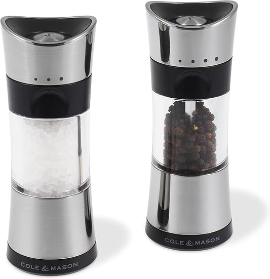 Cole & Mason 6-inch Horsham Salt & Pepper Mill Gift Set - Inverted Salt and Pepper Grinders - Refillable Seasoning and Spice Tools - Adjustable Salt and Peppercorn Grinder Settings - Chrome