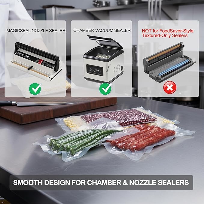 MAGIC SEAL Chamber Vacuum Sealer Bags for Food ??8 x 10 Inch 200 Count Pre-Cut Vacuum Chamber Pouches for Storage, Meal Prep and Sous Vide, BPA-Free Heavy Duty Smooth Bags