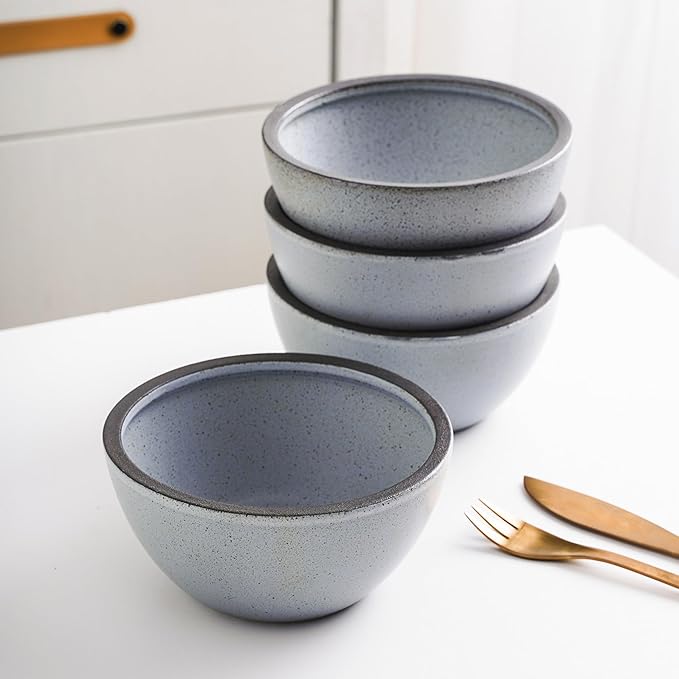 Stone Lain Tina Rustic Stoneware Reactive Glaze Dinnerware Set, Service for 4, Blue and Grey, 16 Piece