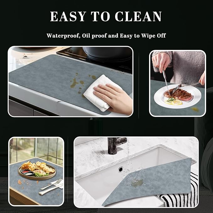 Faux Leather Placemats, Set of 4, 12''횞17' Textures on Both Sides, Heat-Resistant, Waterproof and Oil-Proof, Reversible Place Mats for Kitchen, Dining Table,Outdoor-Grey&Dark Grey
